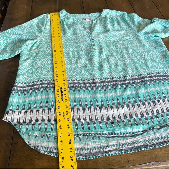 Kim Rogers Aqua and Black Patterned Blouse - Picture 8 of 11